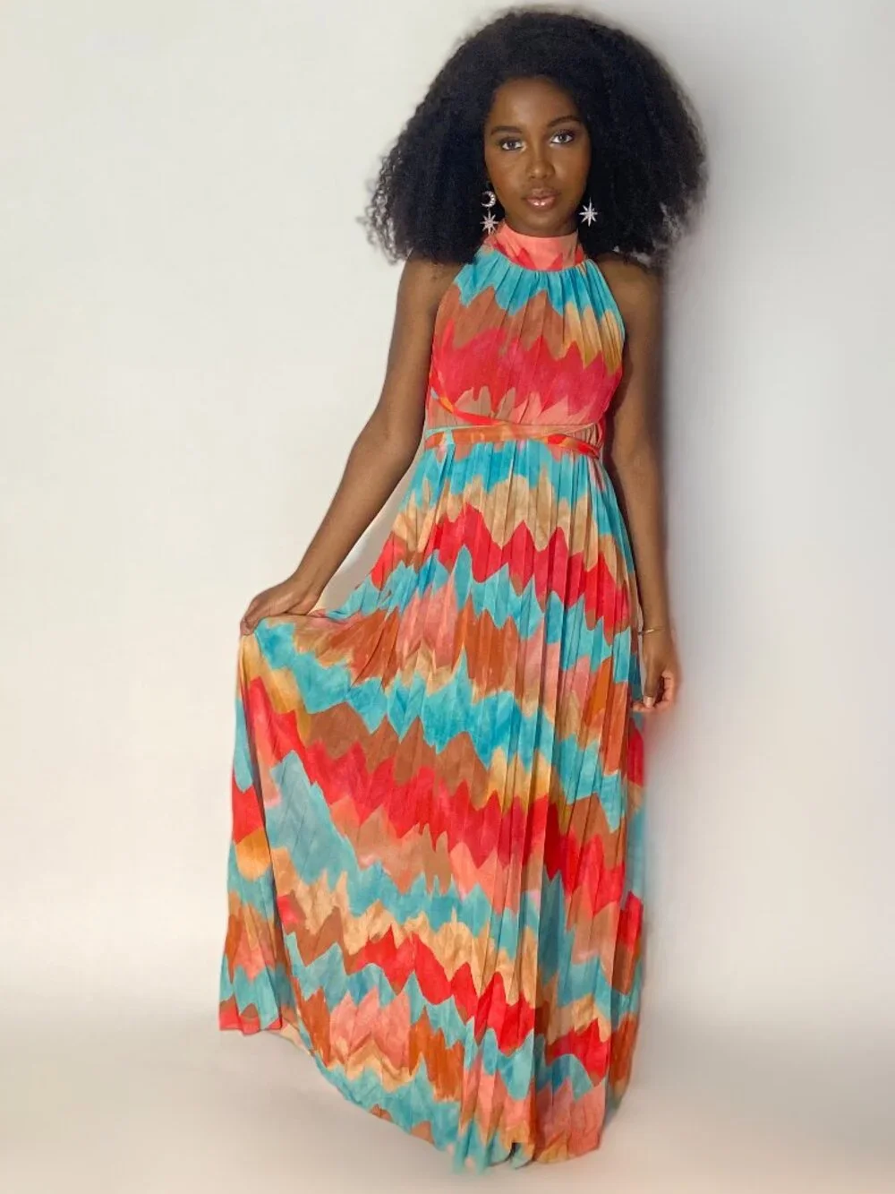 Colorful Chevron Halter Maxi Dress - Picture 1 of 4
